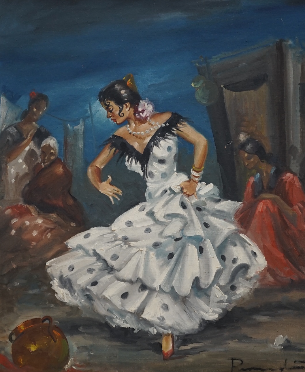 Spanish School, oil on canvas, Flamenco dancer, 55 x 45cm. Condition - fair, canvas sagging slightly